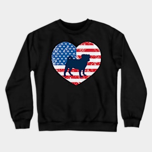 American Flag Heart Love Pugs Usa Patriotic 4Th Of July Crewneck Sweatshirt